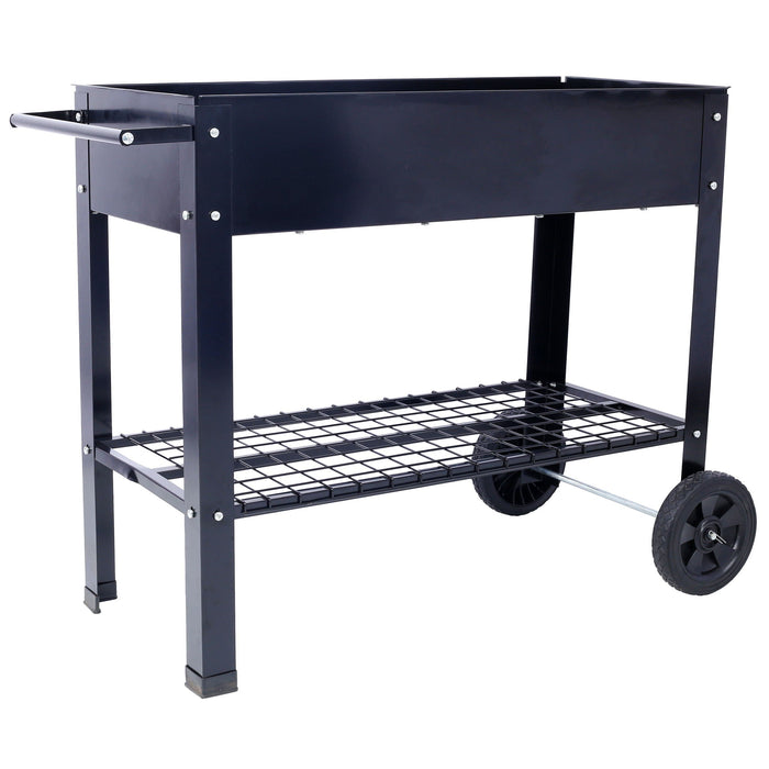 Elevated Mobile Raised Ergonomic Metal Planter Garden Bed With Wheels Powder Coated Steel - Black