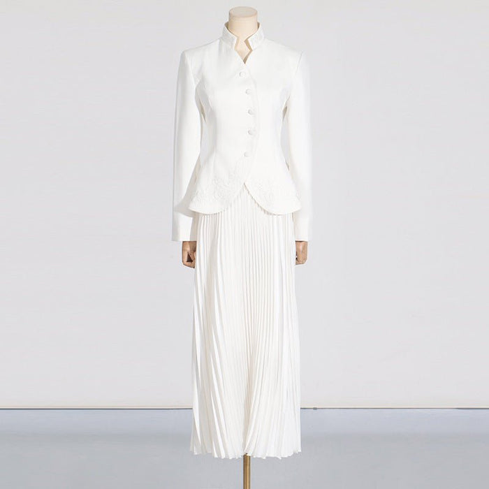 Embroidered Blazer & Pleated Skirt Set(MS214)