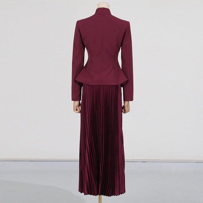 Embroidered Blazer & Pleated Skirt Set(MS214)