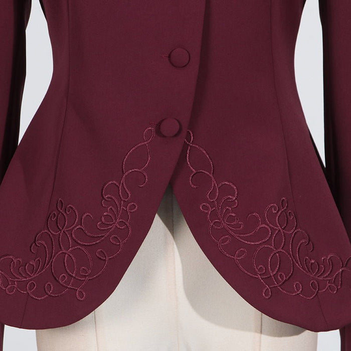 Embroidered Blazer & Pleated Skirt Set(MS214)