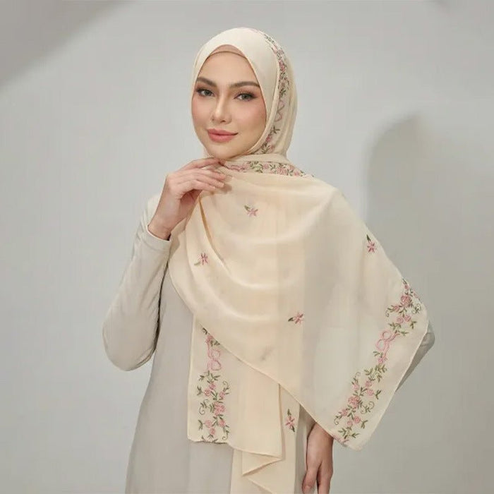Embroidered Chiffon Hijab Scarf | Chiffon Hijab With Embroidery (MH220)
