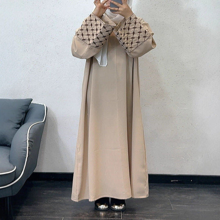 Embroidered Pattern Abaya Robe Dress - Modest Muslim Long Sleeve Maxi with Detachable Belt(MA272)