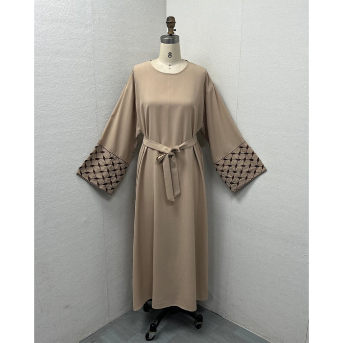 Embroidered Pattern Abaya Robe Dress - Modest Muslim Long Sleeve Maxi with Detachable Belt(MA272)