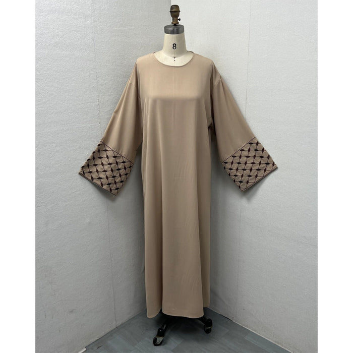 Embroidered Pattern Abaya Robe Dress - Modest Muslim Long Sleeve Maxi with Detachable Belt(MA272)