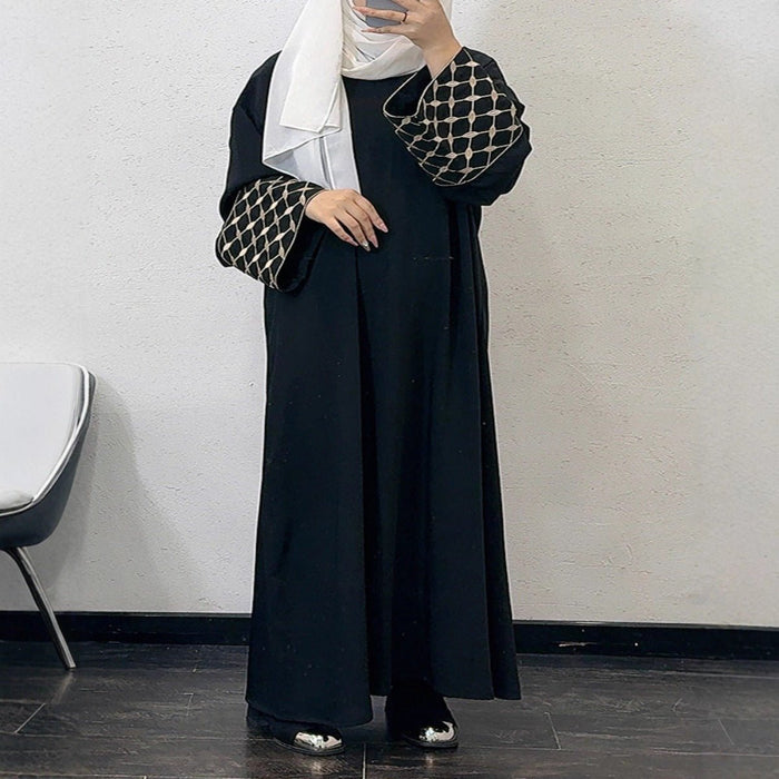 Embroidered Pattern Abaya Robe Dress - Modest Muslim Long Sleeve Maxi with Detachable Belt(MA272)