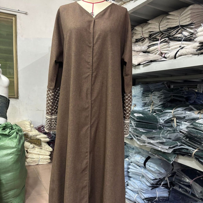 Embroidered Sleeve Abaya | Textured Open-Front Cardigan with Bell Sleeves (MOA263)