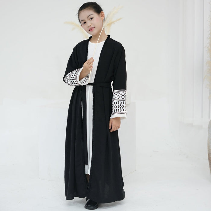 Embroidery Tassels Keffiyeh Children's Abaya (MKG014)