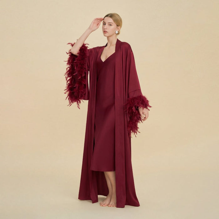 Feather-Trimmed Kimono Robe Abaya (MOA293)