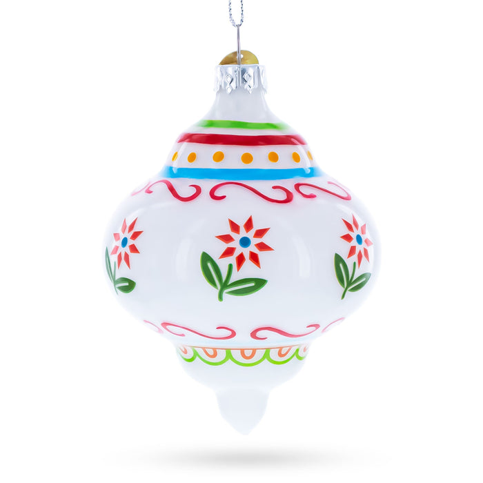 Finial with Floral Pattern Glass Christmas Ornament