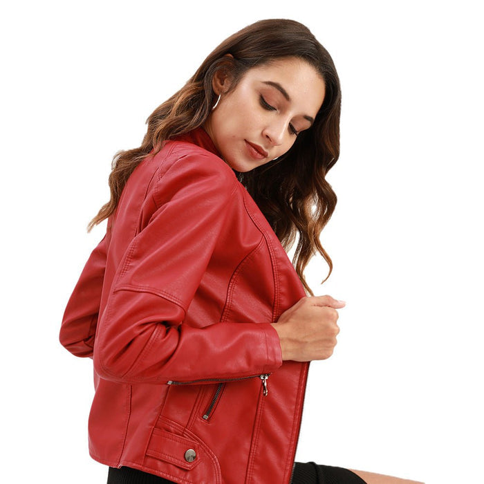 Fitted Moto Jacket | Stand Collar Faux Leather Biker Jacket(MS246)
