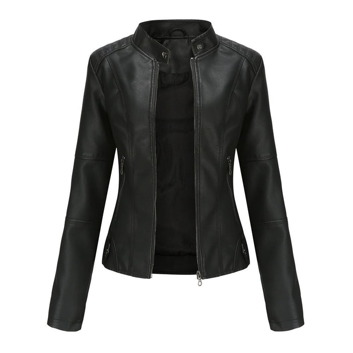 Fitted Moto Jacket | Stand Collar Faux Leather Biker Jacket(MS246)