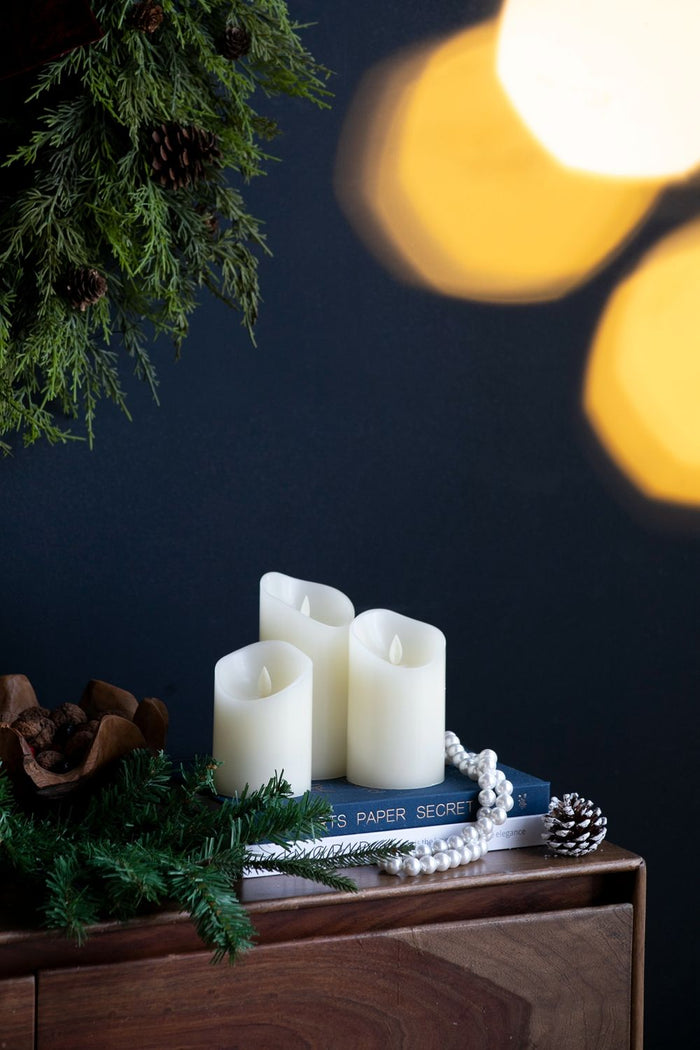 Flickering LED Candles With Remote Timer (Set of 3) - Ivory