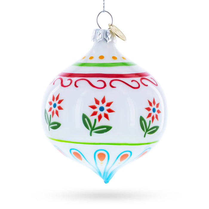 Floral Finial Drop Glass Christmas Ornament