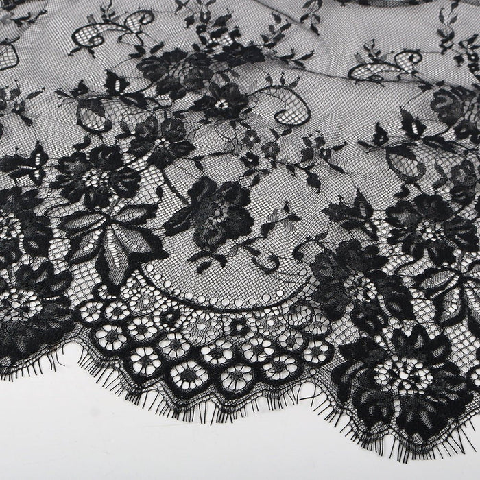 Floral Lace Hijab with Eyelash Fringe Edge(MH237)