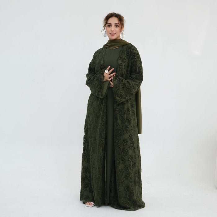Floral Lace Open Abaya with Lining(MOA329)
