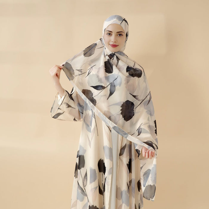 Floral Pattern Open Abaya | 2-Piece Set Lightweight Printed Open Abaya (MOA124)
