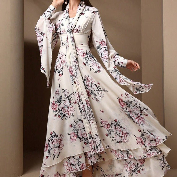 Floral Print Chiffon Kimono Dress(MS371)