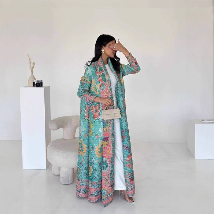 Floral Print Muslim Trench Coat - Modest Commuter Jacket Cape Robe(MOA212)