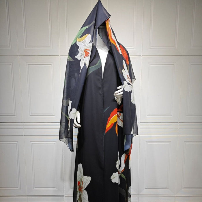 Floral Print Open Abaya with Matching Hijab (MOA287)