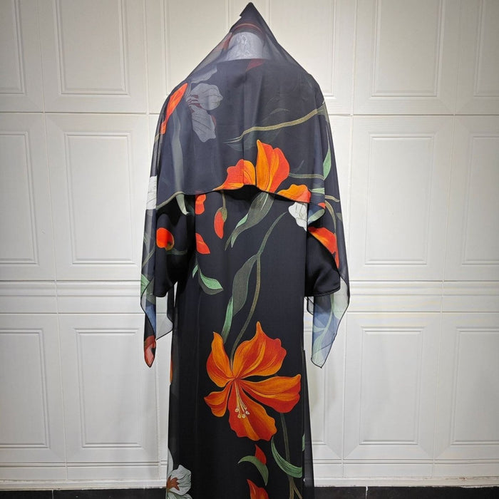Floral Print Open Abaya with Matching Hijab (MOA287)