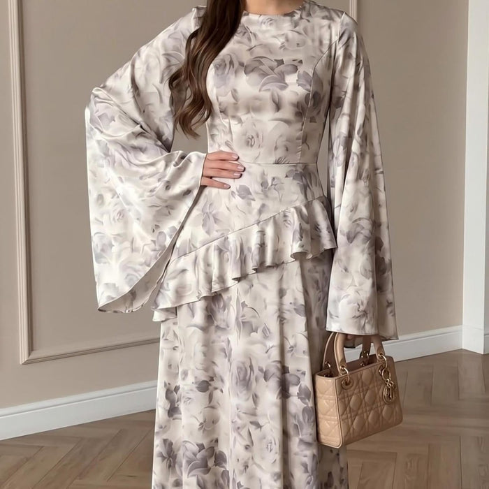 Floral Satin Maxi Dress(MS444)