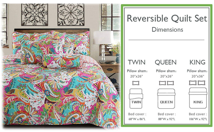 Flourish Multicolor 3-Piece Reversible Quilt Bedding Set