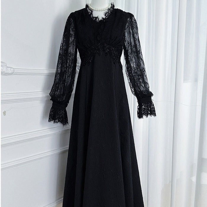 French Lace V-Neck Maxi Dress(MS361)