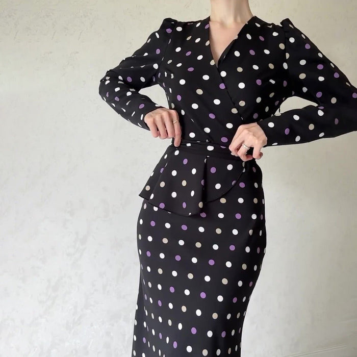 French Polka Dot V-Neck Fishtail Wedding and Holiday Dress Abaya (MA197)
