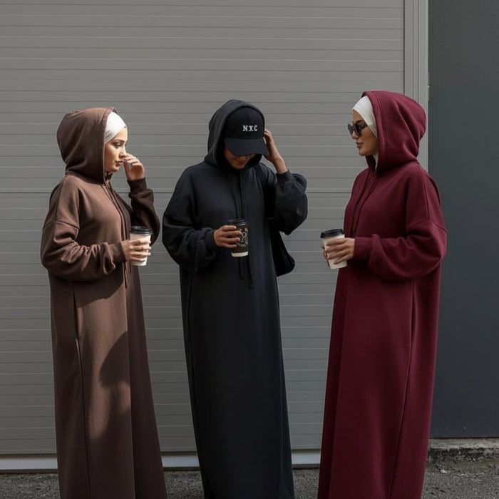 French Terry Hoodie Abaya With Pockets  (MA340)