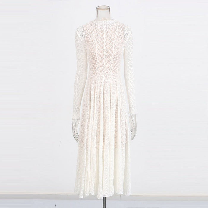 Geometric Lace Mock Neck Maxi Dress (MS397)