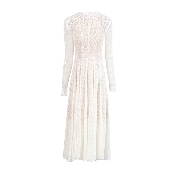 Geometric Lace Mock Neck Maxi Dress (MS397)