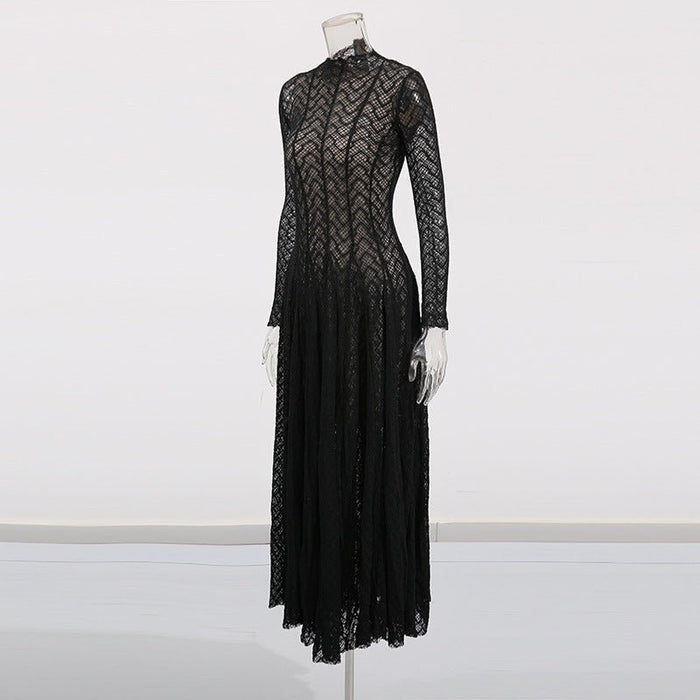 Geometric Lace Mock Neck Maxi Dress (MS397)