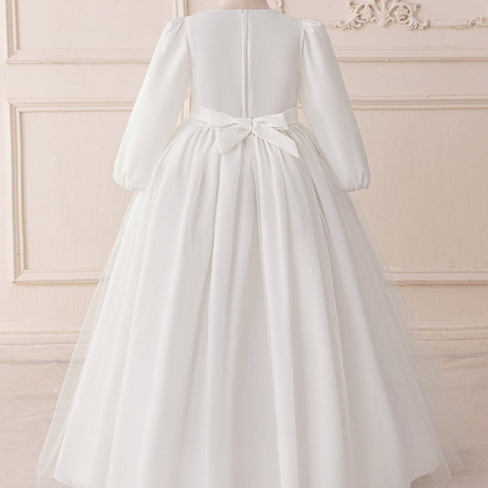 Girls Embroidered Princess Dress with Tulle Overlay(MKG022)