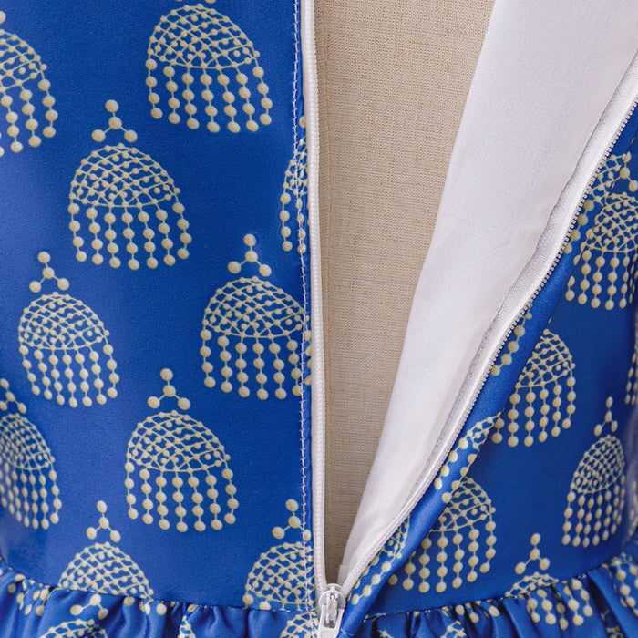 Girls Royal Blue Printed Kaftan Dress(MKG023)
