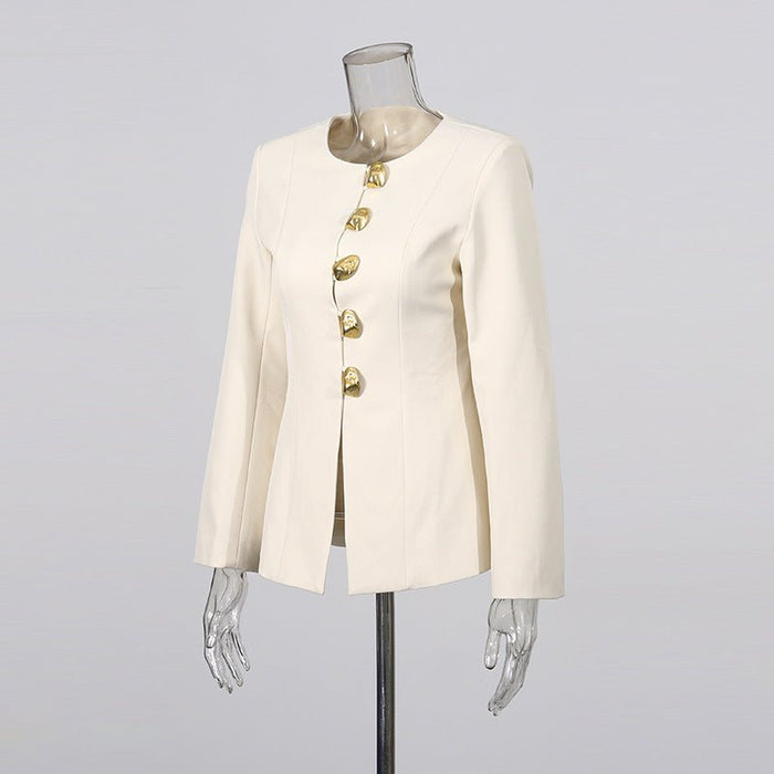 Gold Button Blazer & Straight Leg Pants Set (MS398)