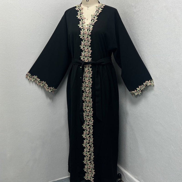 Gold Floral Embroidered Abaya (MOA296)