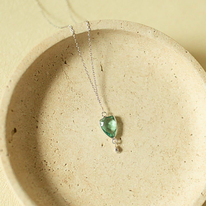 Green Amethyst / Silver / Rhodium Plated