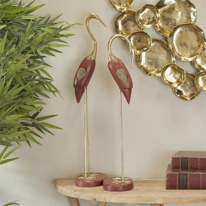 Gold Wood Bird Sculpture – Elegant Nature-Inspired Decor