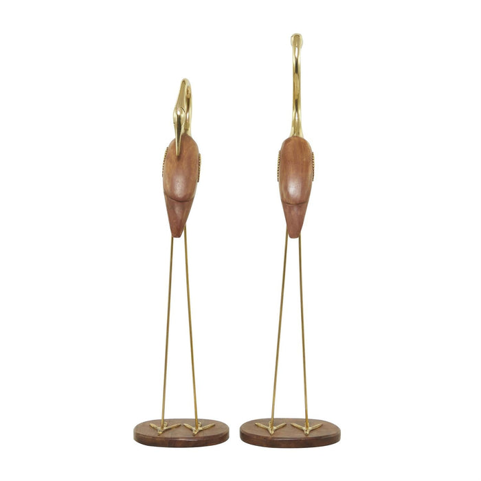 Gold Wood Bird Sculpture – Elegant Nature-Inspired Decor