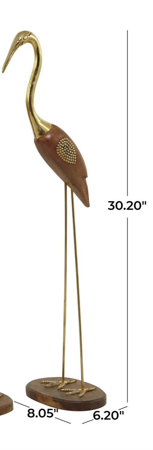 Gold Wood Bird Sculpture – Elegant Nature-Inspired Decor