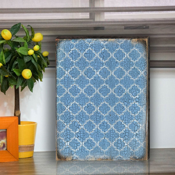 Graphic Blue Rustic Wooden Wall Art by G. DeBrekht - Floral Ornamental Decor - 95003B