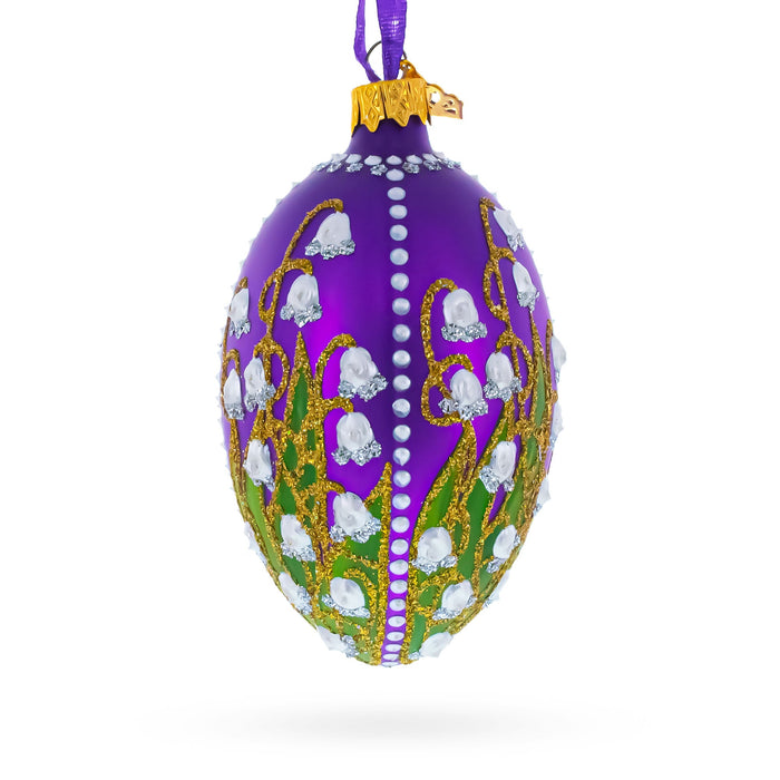 Hand-Painted 1898 Lilies of the Valley in Purple Royal German Glass Egg Ornament — 4 Inches