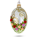 Hand-Painted German Glass Egg Ornament – 3D Flowers on White, 4 Inches