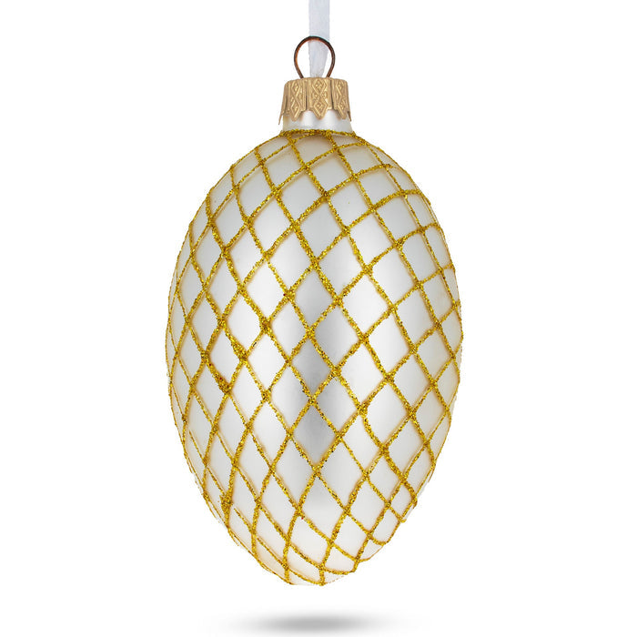 Hand-Painted German Glass Egg Ornament – 3D Flowers on White, 4 Inches