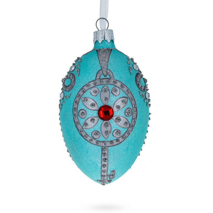 Hand-Painted German Glass Egg Ornament – American Art Nouveau Jeweled Key Pendant, 4 Inches
