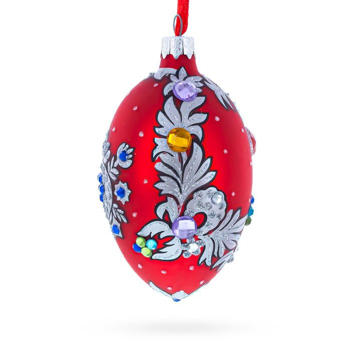 Hand-Painted German Glass Egg Ornament – Florence Designer Jeweled Pendant Necklace, 4 Inches