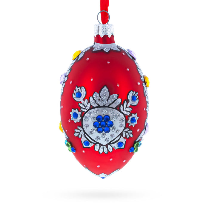 Hand-Painted German Glass Egg Ornament – Florence Designer Jeweled Pendant Necklace, 4 Inches