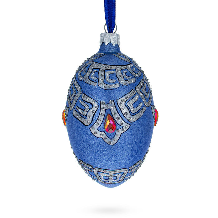 Hand-Painted German Glass Egg Ornament – French Designer Riders of the Knights Bracelet, 4 Inches