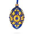 Hand-Painted German Glass Egg Ornament – Golden Leaves on Blue, 4 Inches