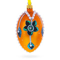 Hand-Painted German Glass Egg Ornament – Italian Couturier Fine Jeweled Flower Necklace, 4 Inches